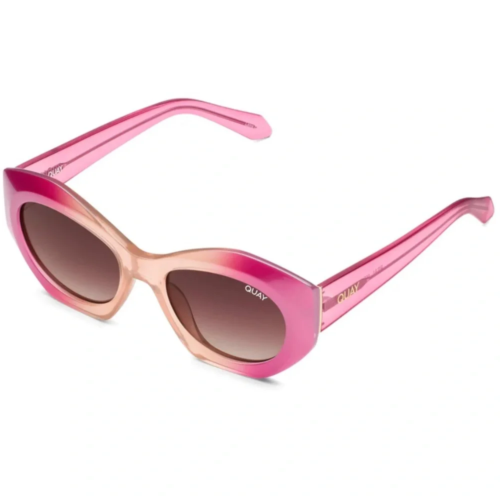 QUAY Real Me Sunglasses Pink Ombre Frame Brown Lens Geometric Shape NWT